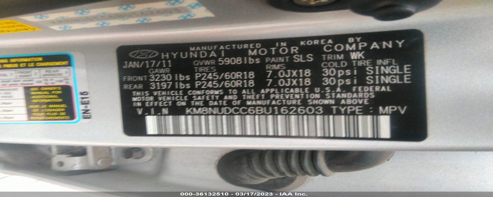 KM8NUDCC6BU162603 2011 HYUNDAI VERACRUZ photo no. 9