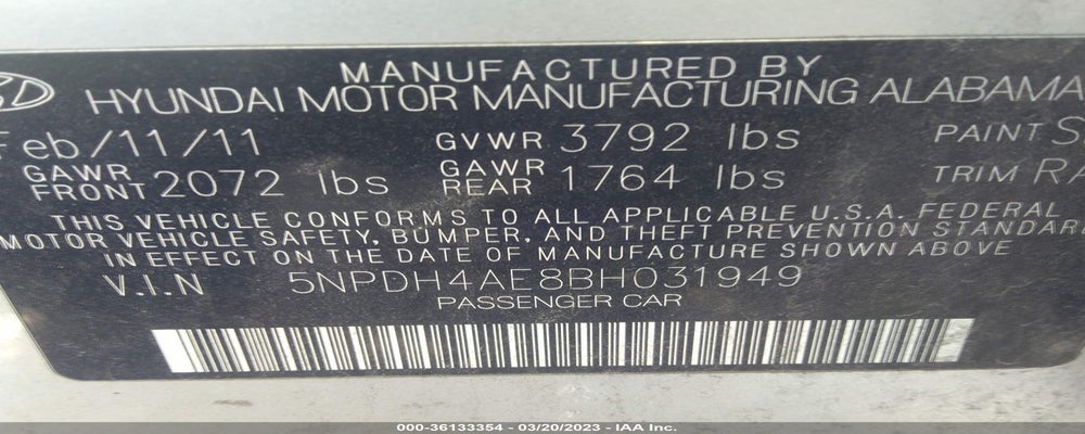 5NPDH4AE8BH031949 2011 HYUNDAI ELANTRA photo no. 9