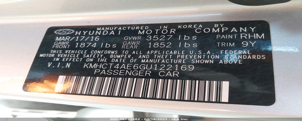 KMHCT4AE6GU122169 2016 HYUNDAI ACCENT photo no. 9