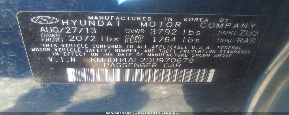 KMHDH4AE2DU970678 2013 HYUNDAI ELANTRA photo no. 9