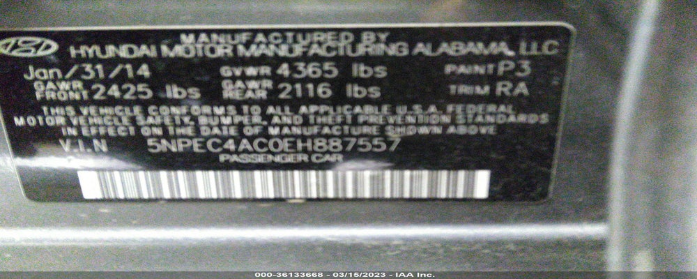 5NPEC4AC0EH887557 2014 HYUNDAI SONATA photo no. 9