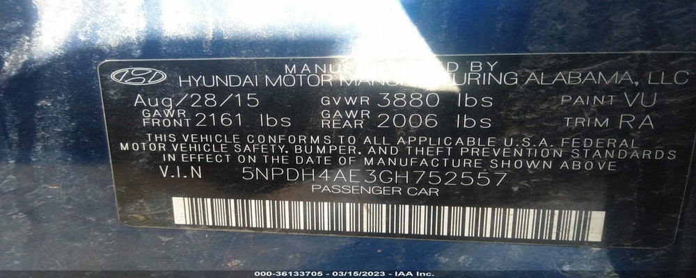5NPDH4AE3GH752557 2016 HYUNDAI ELANTRA photo no. 9