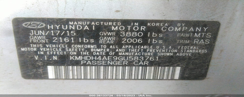 KMHDH4AE9GU583761 2016 HYUNDAI ELANTRA photo no. 9