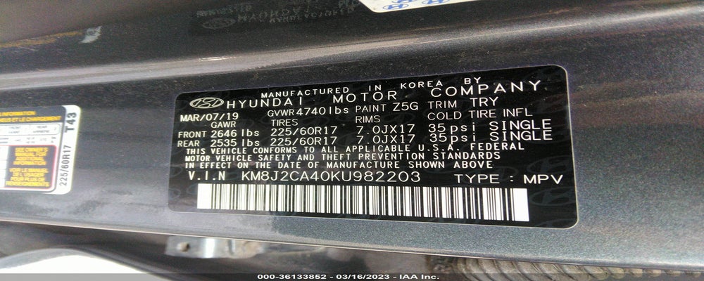 KM8J2CA40KU982203 2019 HYUNDAI TUCSON photo no. 9