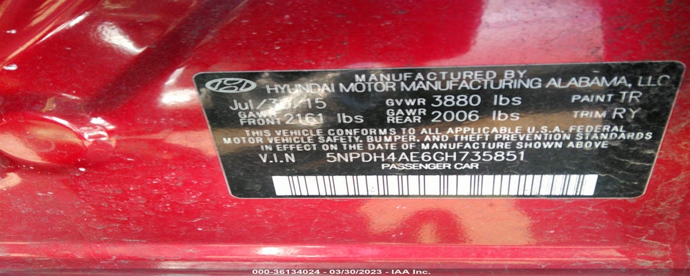 5NPDH4AE6GH735851 2016 HYUNDAI ELANTRA photo no. 9