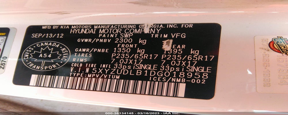 5XYZUDLB1DG018958 2013 HYUNDAI SANTA FE photo no. 9