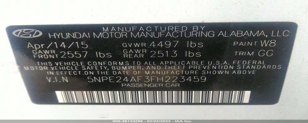 5NPE24AF3FH223459 2015 HYUNDAI SONATA photo no. 9