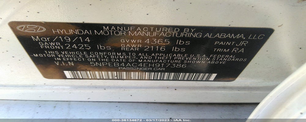 5NPEB4AC4EH917386 2014 HYUNDAI SONATA photo no. 9