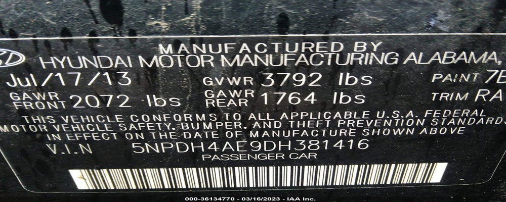 5NPDH4AE9DH381416 2013 HYUNDAI ELANTRA photo no. 9
