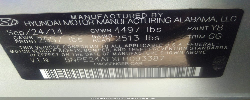 5NPE24AFXFH093387 2015 HYUNDAI SONATA photo no. 9