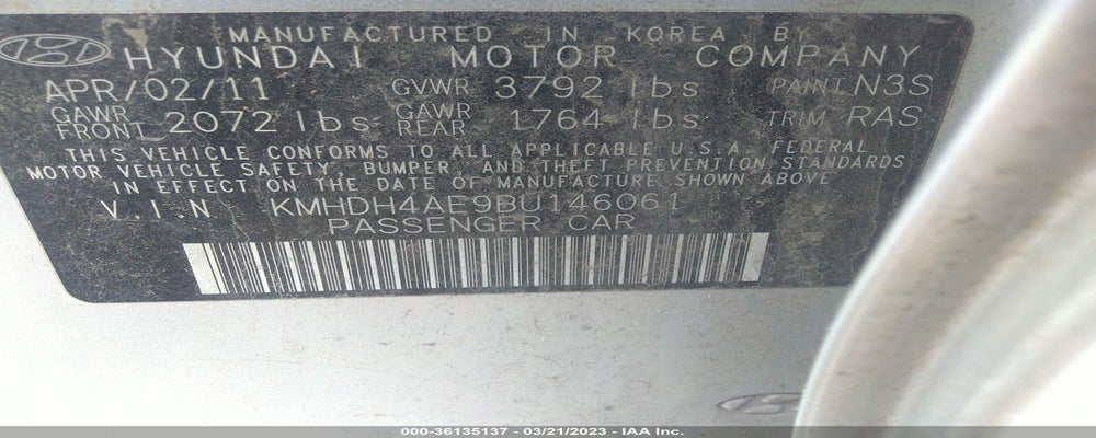 KMHDH4AE9BU146061 2011 HYUNDAI ELANTRA photo no. 9