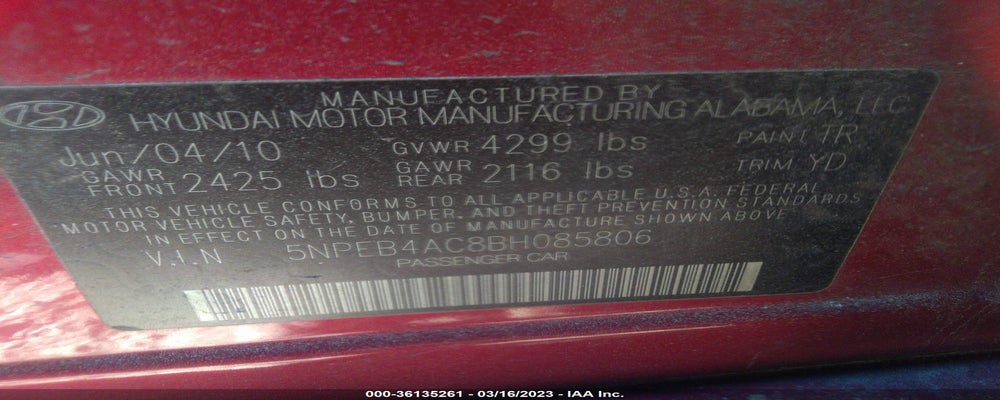 5NPEB4AC8BH085806 2011 HYUNDAI SONATA photo no. 9