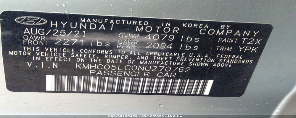 KMHC05LC0NU270762 2022 HYUNDAI IONIQ photo no. 9