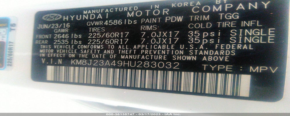 KM8J23A49HU283032 2017 HYUNDAI TUCSON photo no. 9