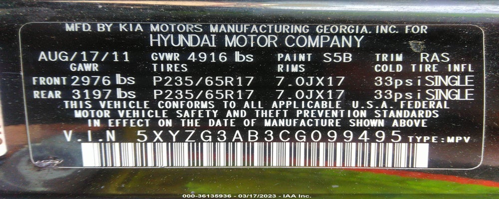 5XYZG3AB3CG099495 2012 HYUNDAI SANTA FE photo no. 9