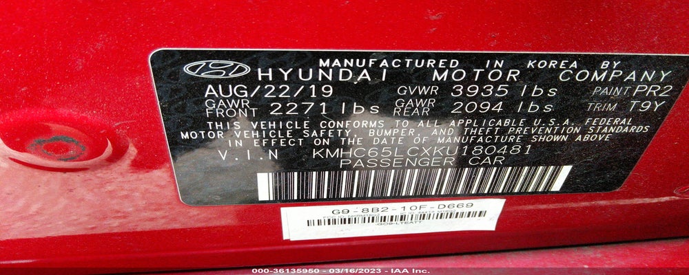 KMHC65LCXKU180481 2019 HYUNDAI IONIQ photo no. 9