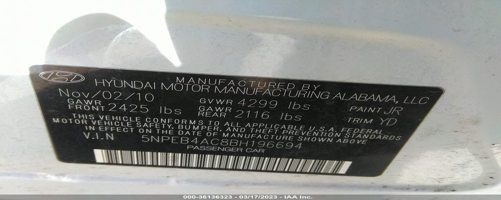 5NPEB4AC8BH196694 2011 HYUNDAI SONATA photo no. 9