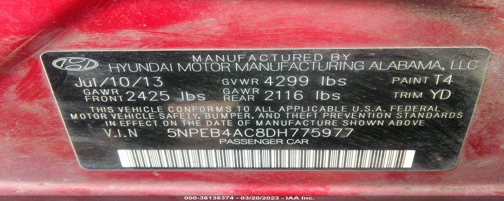 5NPEB4AC8DH775977 2013 HYUNDAI SONATA photo no. 9