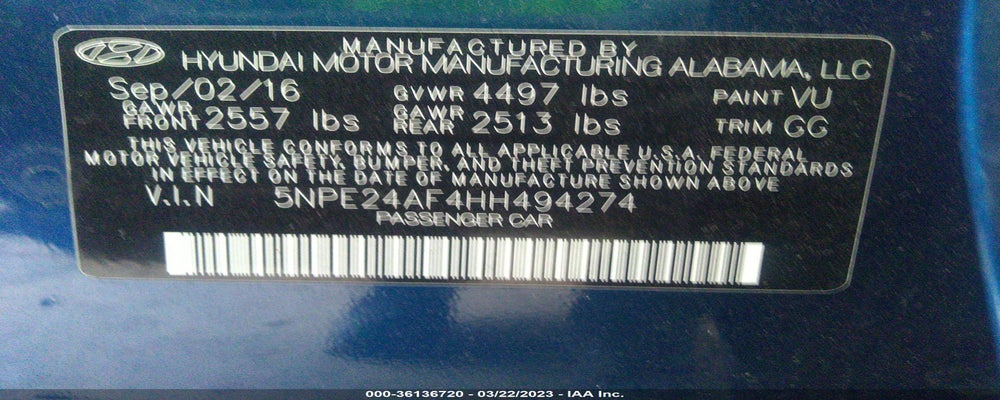5NPE24AF4HH494274 2017 HYUNDAI SONATA photo no. 9