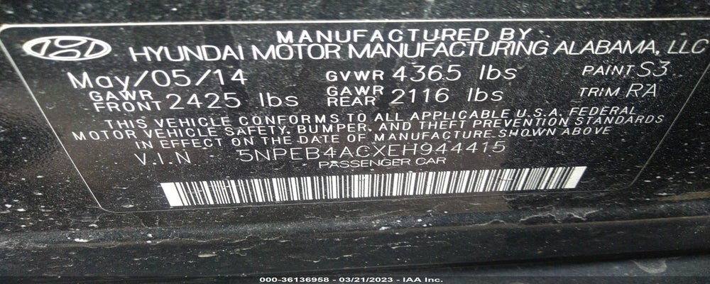 5NPEB4ACXEH944415 2014 HYUNDAI SONATA photo no. 9