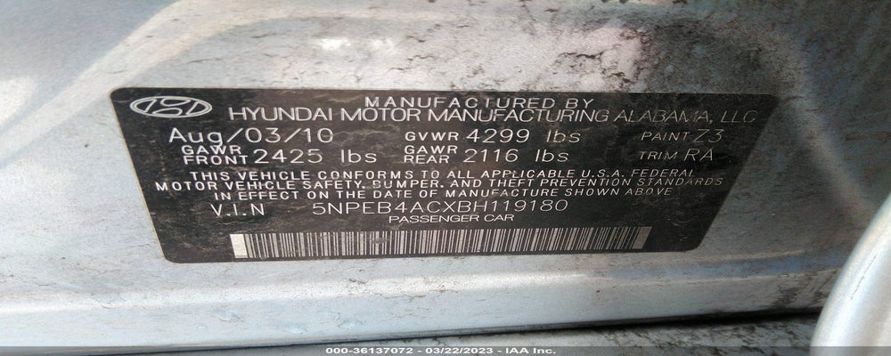 5NPEB4ACXBH119180 2011 HYUNDAI SONATA photo no. 9