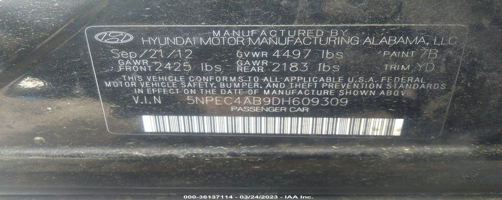 5NPEC4AB9DH609309 2013 HYUNDAI SONATA photo no. 9