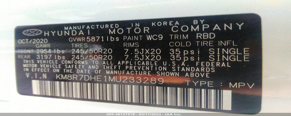 KM8R7DHE1MU233289 2021 HYUNDAI PALISADE photo no. 9