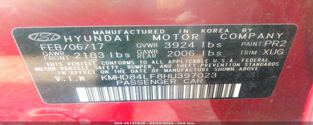 KMHD84LF8HU397023 2017 HYUNDAI ELANTRA photo no. 9