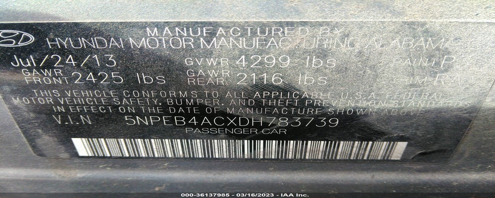 5NPEB4ACXDH783739 2013 HYUNDAI SONATA photo no. 9