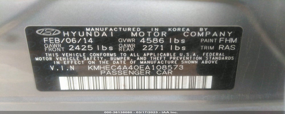 KMHEC4A40EA108573 2014 HYUNDAI SONATA HYBRID photo no. 9