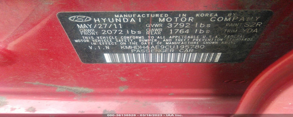 KMHDH4AE9CU195780 2012 HYUNDAI ELANTRA photo no. 9