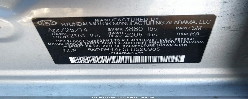 5NPDH4AE5EH526985 2014 HYUNDAI ELANTRA photo no. 9