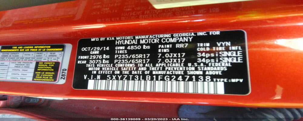 5XYZT3LB1FG247138 2015 HYUNDAI SANTA FE SPORT photo no. 9