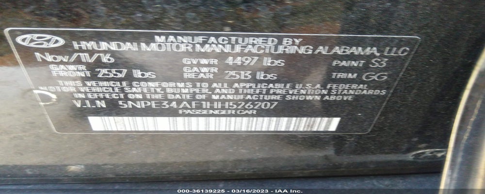 5NPE34AF1HH526207 2017 HYUNDAI SONATA photo no. 9
