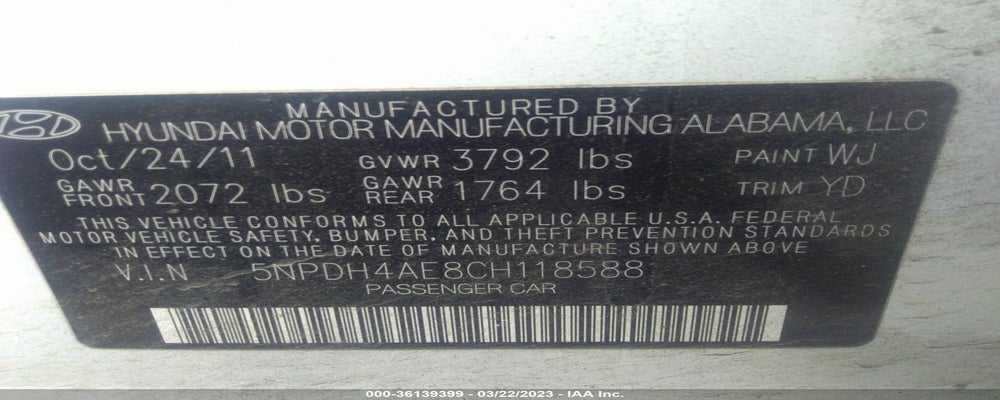 5NPDH4AE8CH118588 2012 HYUNDAI ELANTRA photo no. 9