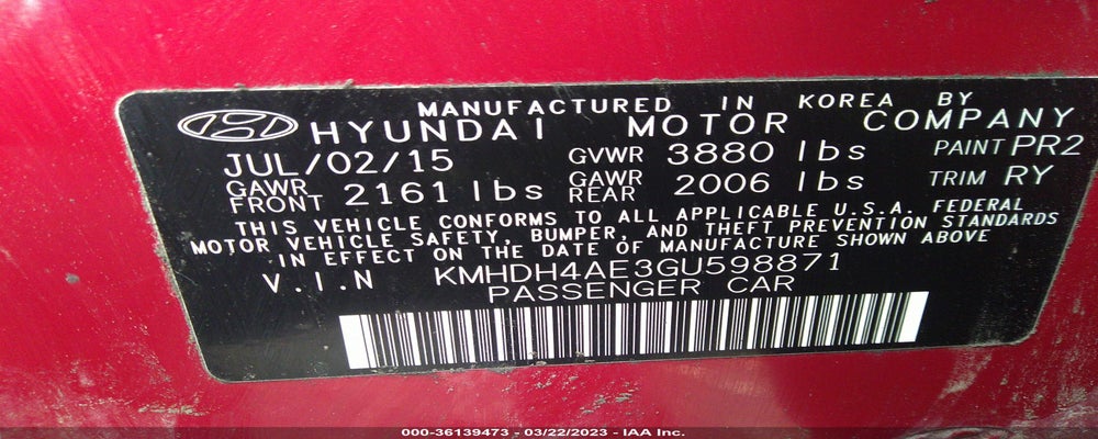 KMHDH4AE3GU598871 2016 HYUNDAI ELANTRA photo no. 9