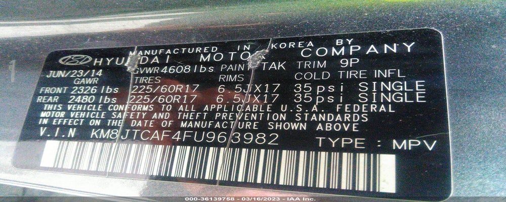 KM8JTCAF4FU963982 2015 HYUNDAI TUCSON photo no. 9