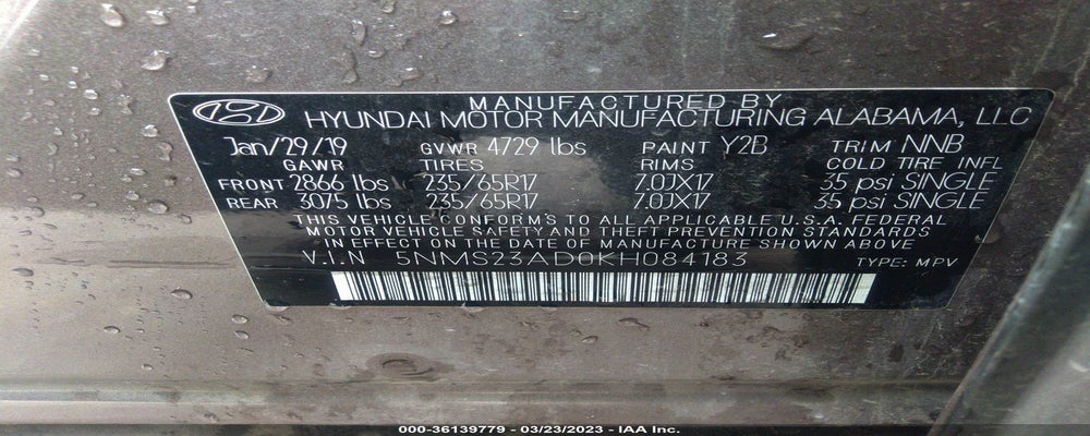 5NMS23AD0KH084183 2019 HYUNDAI SANTA FE photo no. 9
