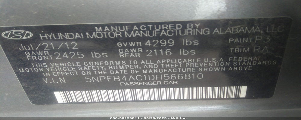 5NPEB4AC1DH566810 2013 HYUNDAI SONATA photo no. 9