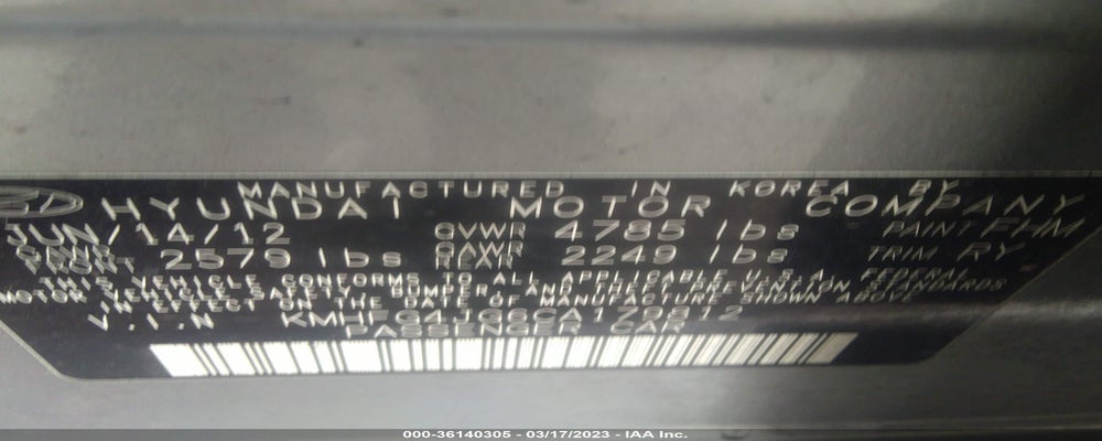 KMHFG4JG6CA179812 2012 HYUNDAI AZERA photo no. 9