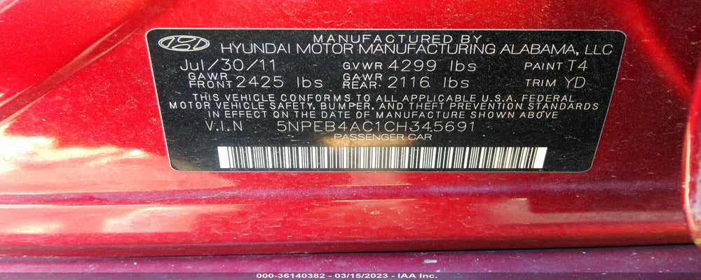 5NPEB4AC1CH345691 2012 HYUNDAI SONATA photo no. 9