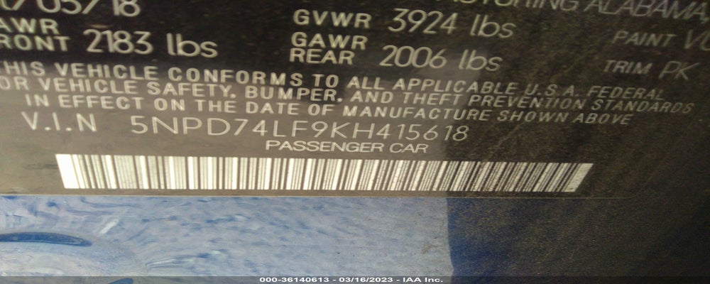 5NPD74LF9KH415618 2019 HYUNDAI ELANTRA photo no. 9