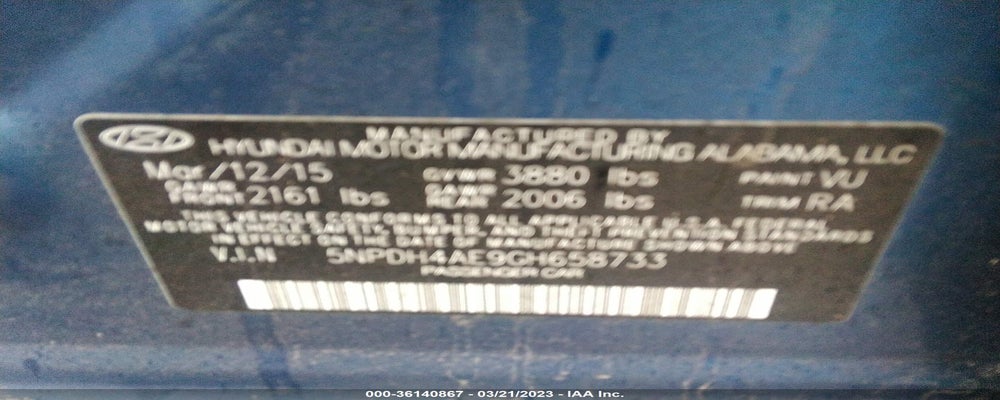 5NPDH4AE9GH658733 2016 HYUNDAI ELANTRA photo no. 9