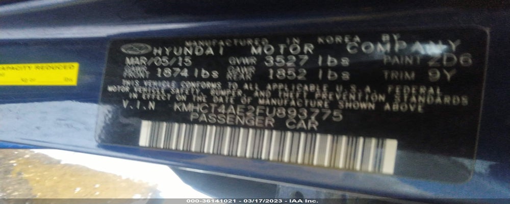 KMHCT4AE2FU893775 2015 HYUNDAI ACCENT photo no. 9