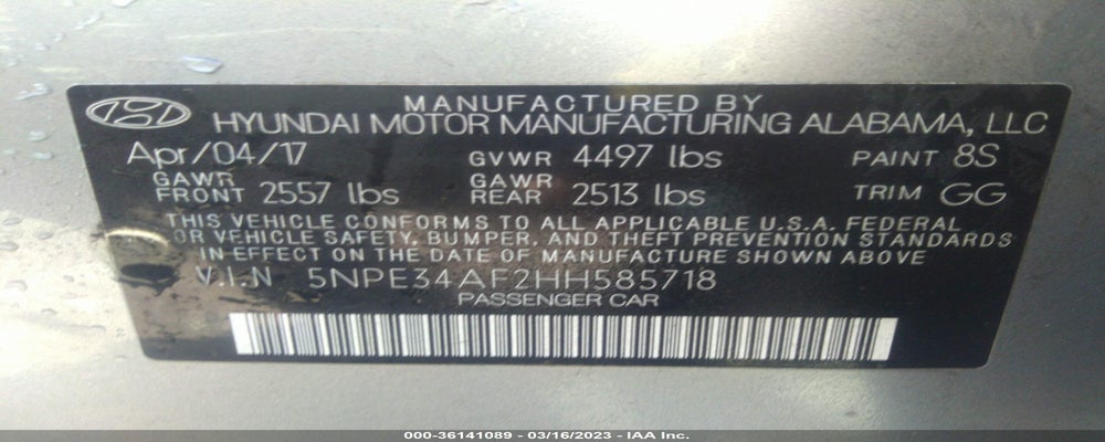 5NPE34AF2HH585718 2017 HYUNDAI SONATA photo no. 9