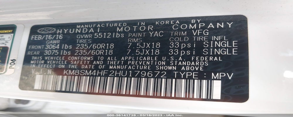 KM8SM4HF2HU179672 2017 HYUNDAI SANTA FE photo no. 9