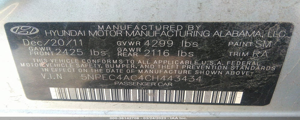 5NPEC4AC4CH443434 2012 HYUNDAI SONATA photo no. 9