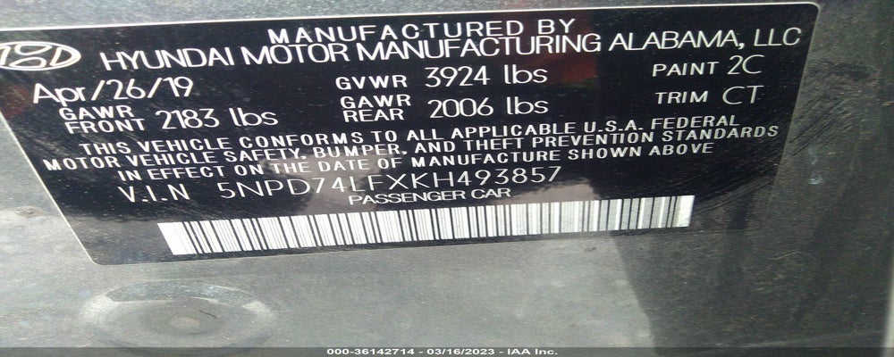 5NPD74LFXKH493857 2019 HYUNDAI ELANTRA photo no. 9