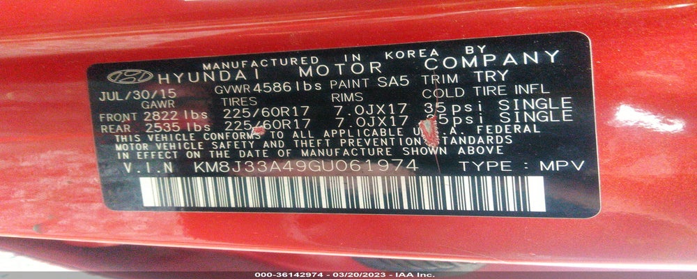 KM8J33A49GU061974 2016 HYUNDAI TUCSON photo no. 9