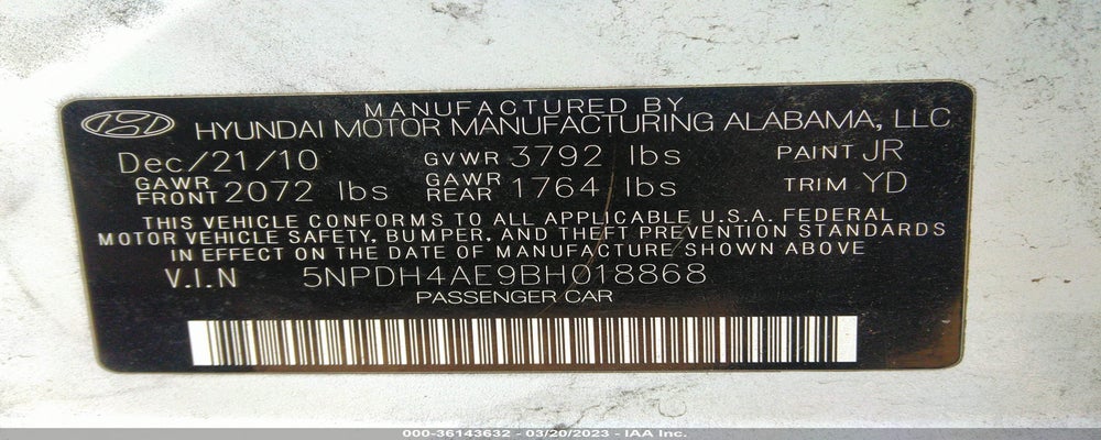 5NPDH4AE9BH018868 2011 HYUNDAI ELANTRA photo no. 9